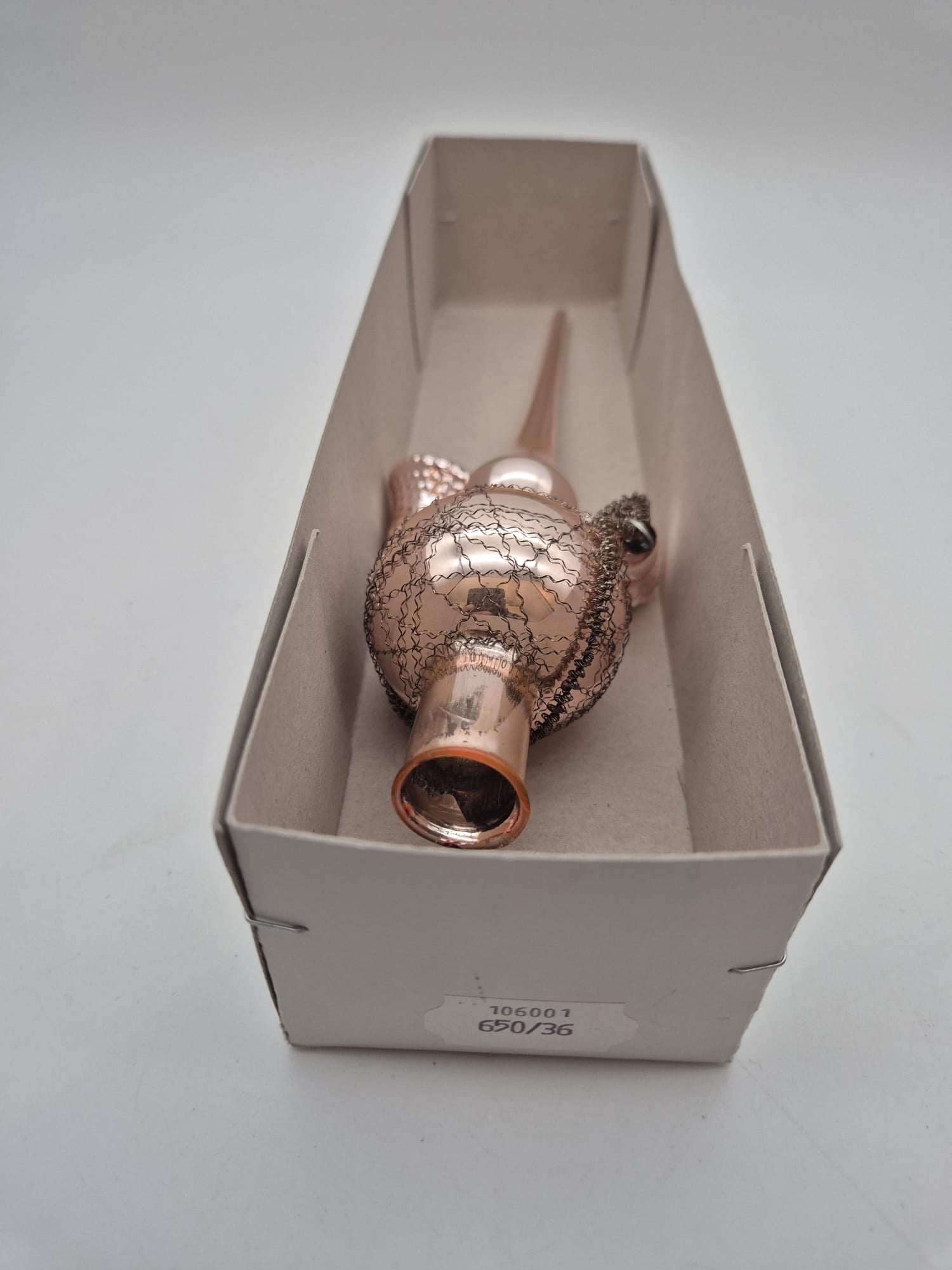 DDR Christbaumspitze aus Glas mit 2 Glöckchen – Rosé/Silber – ca. 24 cm