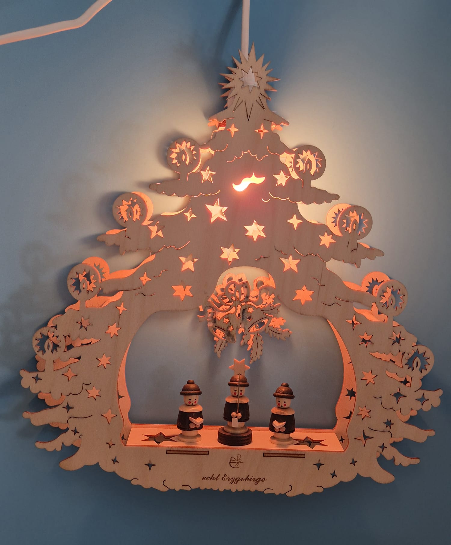 Elektrisches Fensterbild „echt Erzgebirge“ mit Kurrende – Weihnachtsbaum – OVP