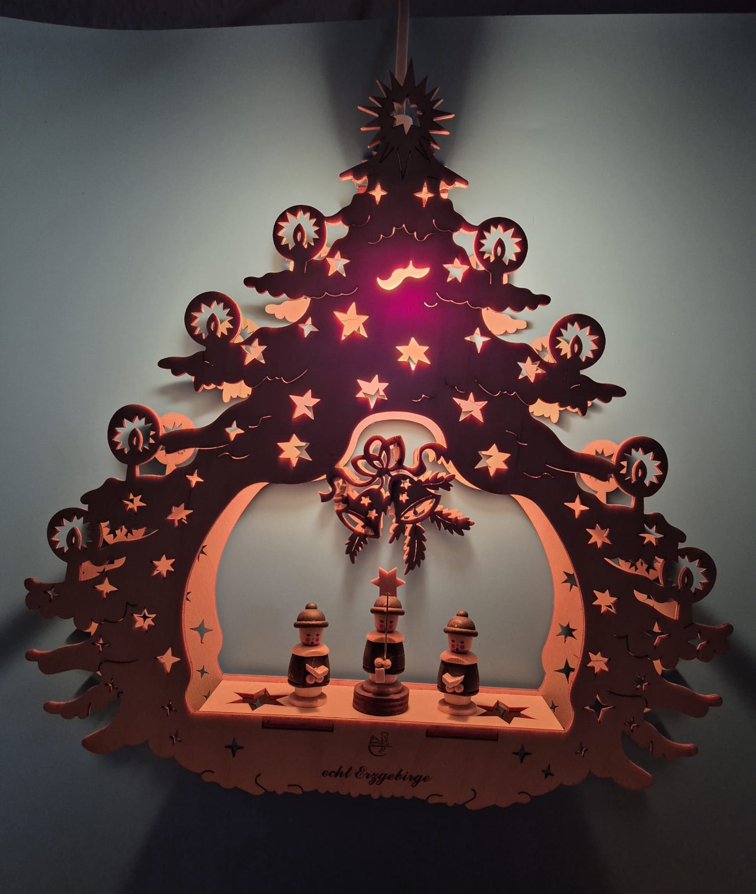 Elektrisches Fensterbild „echt Erzgebirge“ mit Kurrende – Weihnachtsbaum – OVP