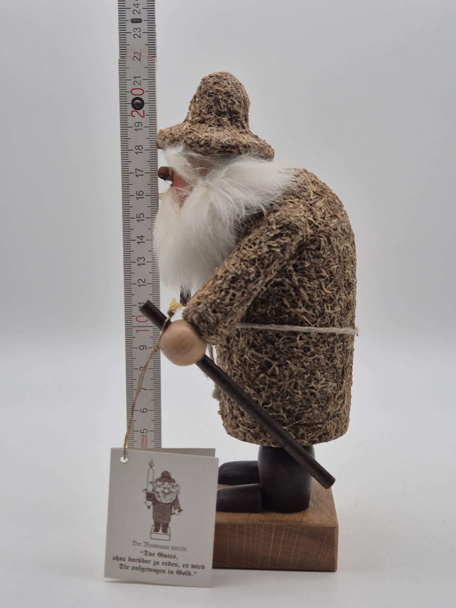Vogtländischer Moosmann Räuchermann aus Holz mit Kerzenhalter & Originalverpackung – ca. 22 cm
