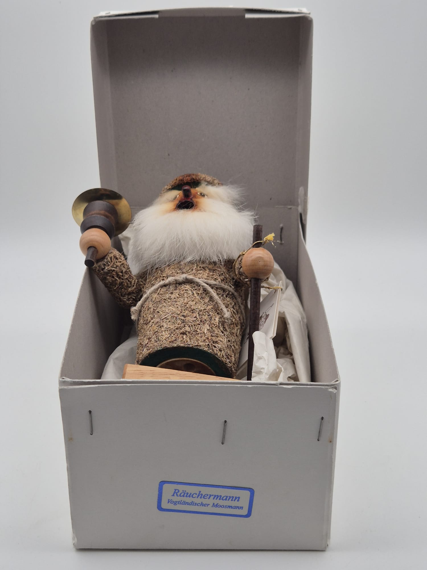 Vogtländischer Moosmann Räuchermann aus Holz mit Kerzenhalter & Originalverpackung – ca. 22 cm