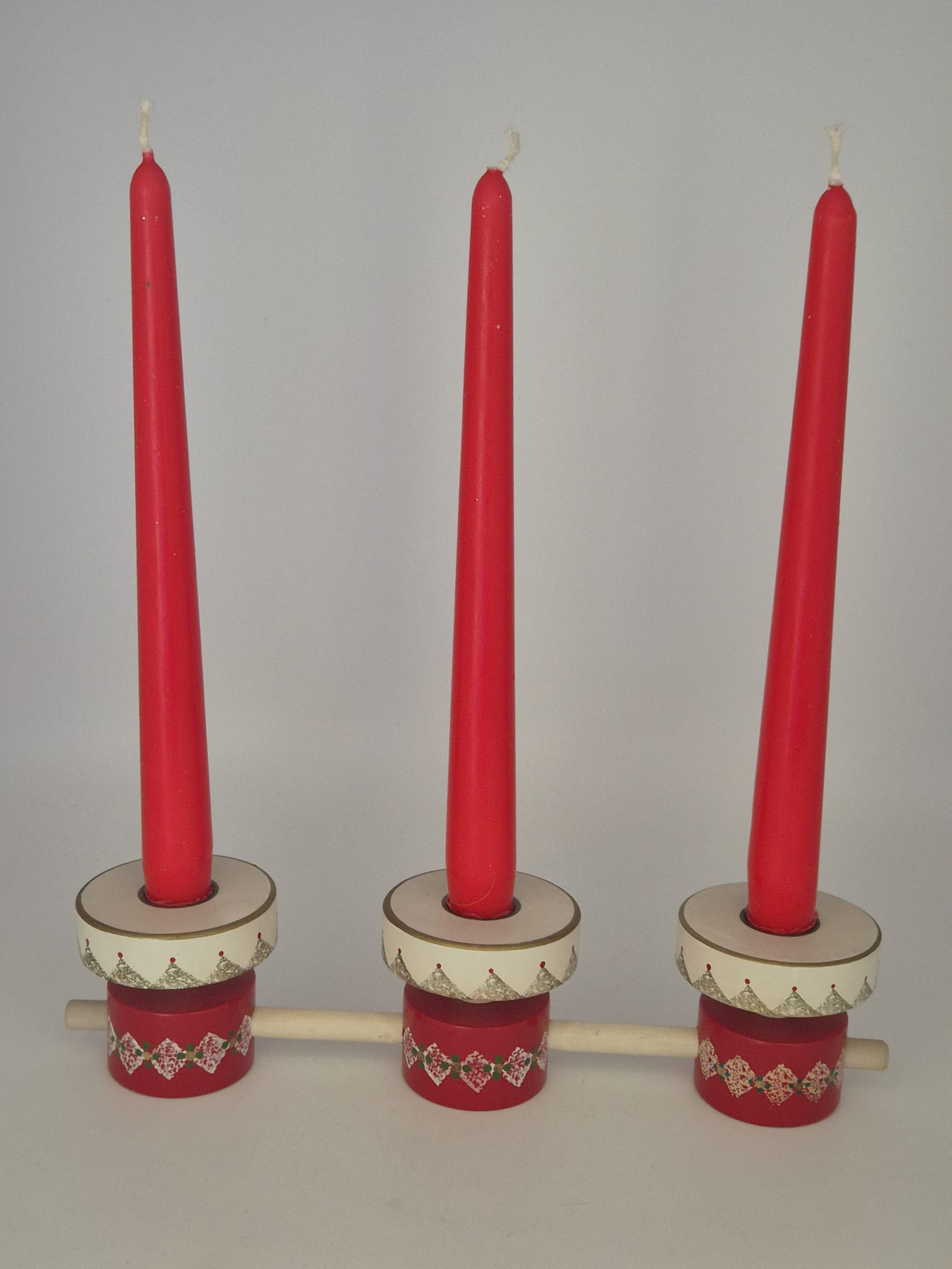 3 Expertic Kerzenhalter / Leuchter – Original Erzgebirge DDR – Rot-Weiß – mit Kerzen & OVP