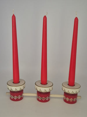 3 Expertic Kerzenhalter / Leuchter – Original Erzgebirge DDR – Rot-Weiß – mit Kerzen & OVP