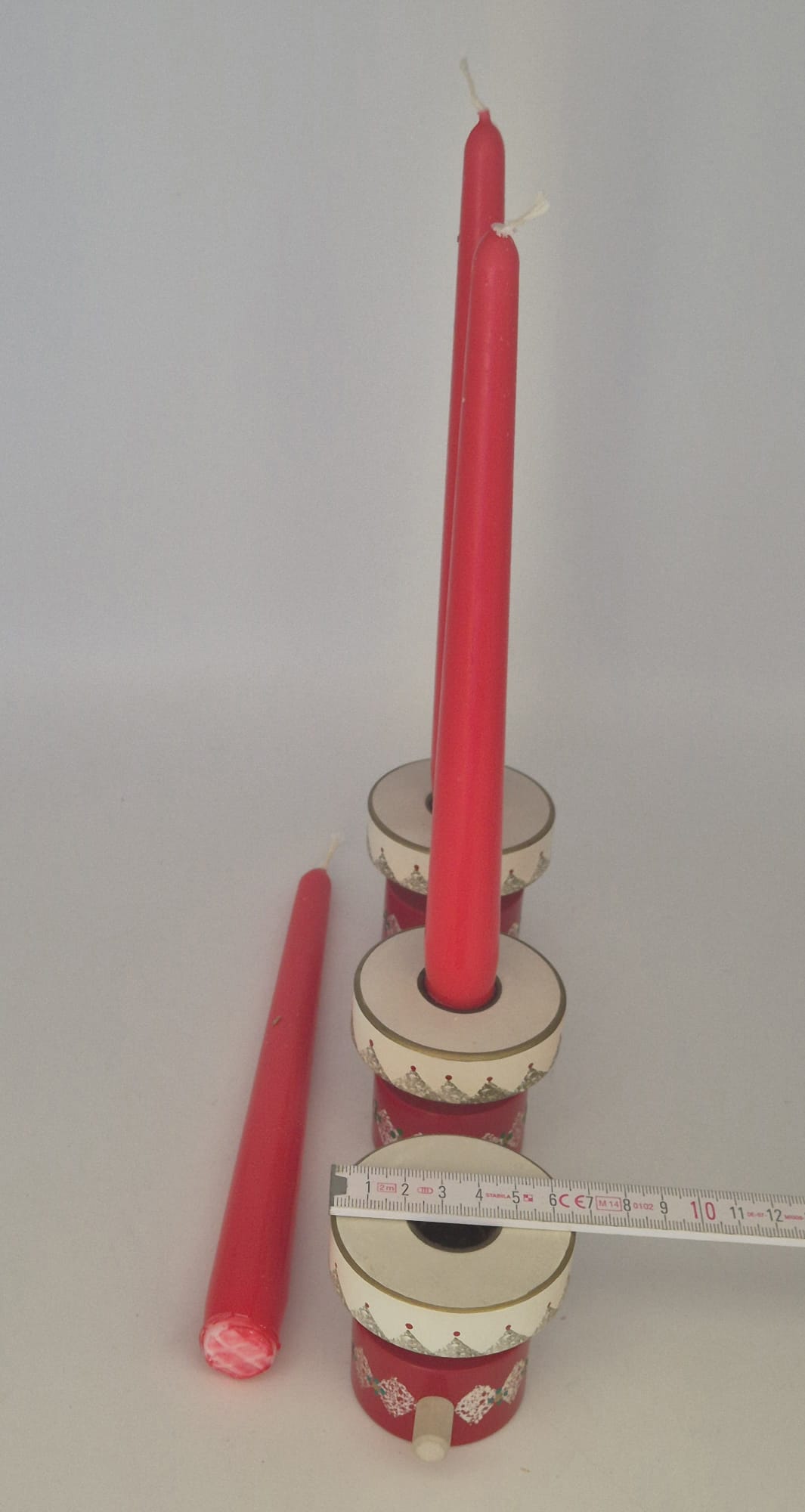 3 Expertic Kerzenhalter / Leuchter – Original Erzgebirge DDR – Rot-Weiß – mit Kerzen & OVP