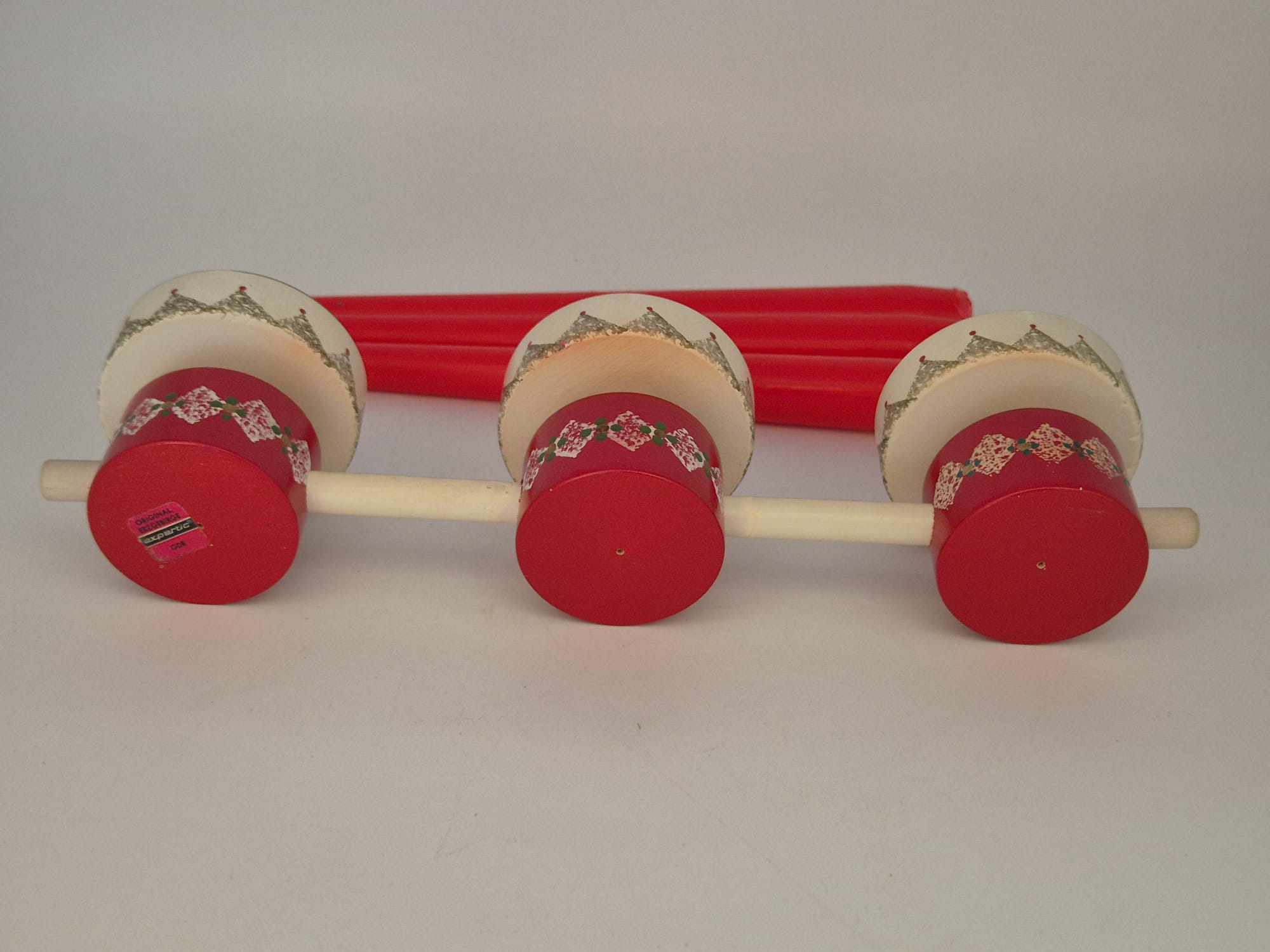 3 Expertic Kerzenhalter / Leuchter – Original Erzgebirge DDR – Rot-Weiß – mit Kerzen & OVP