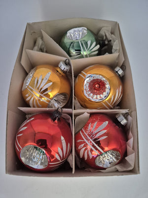 5x alte DDR Reflex-Christbaumkugeln aus Glas – 3-Fach-Reflex ca. 8 cm