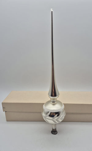 DDR Christbaumspitze aus Glas Silber/Weiß – ca. 29 cm – Originalverpackung