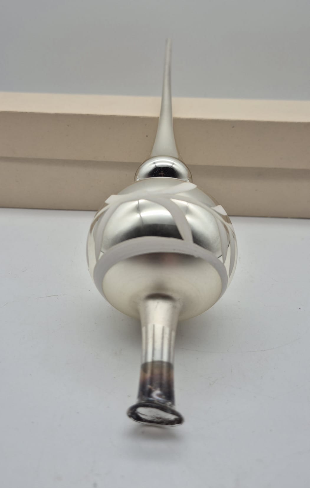 DDR Christbaumspitze aus Glas Silber/Weiß – ca. 29 cm – Originalverpackung
