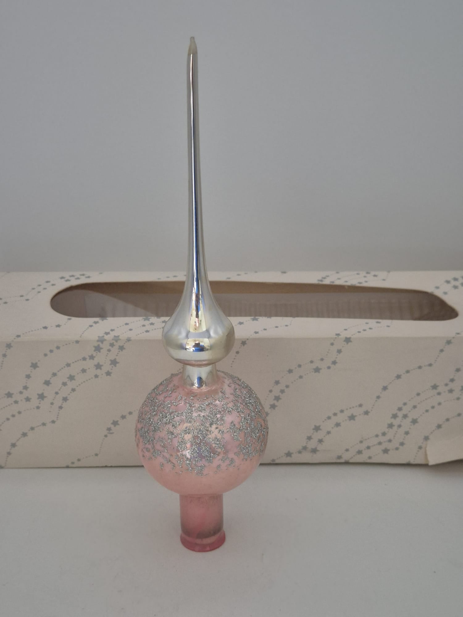 Christbaumspitze aus Glas Rosa/Silber – ca. 24 cm – Originalverpackung