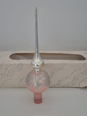 Christbaumspitze aus Glas Rosa/Silber – ca. 24 cm – Originalverpackung