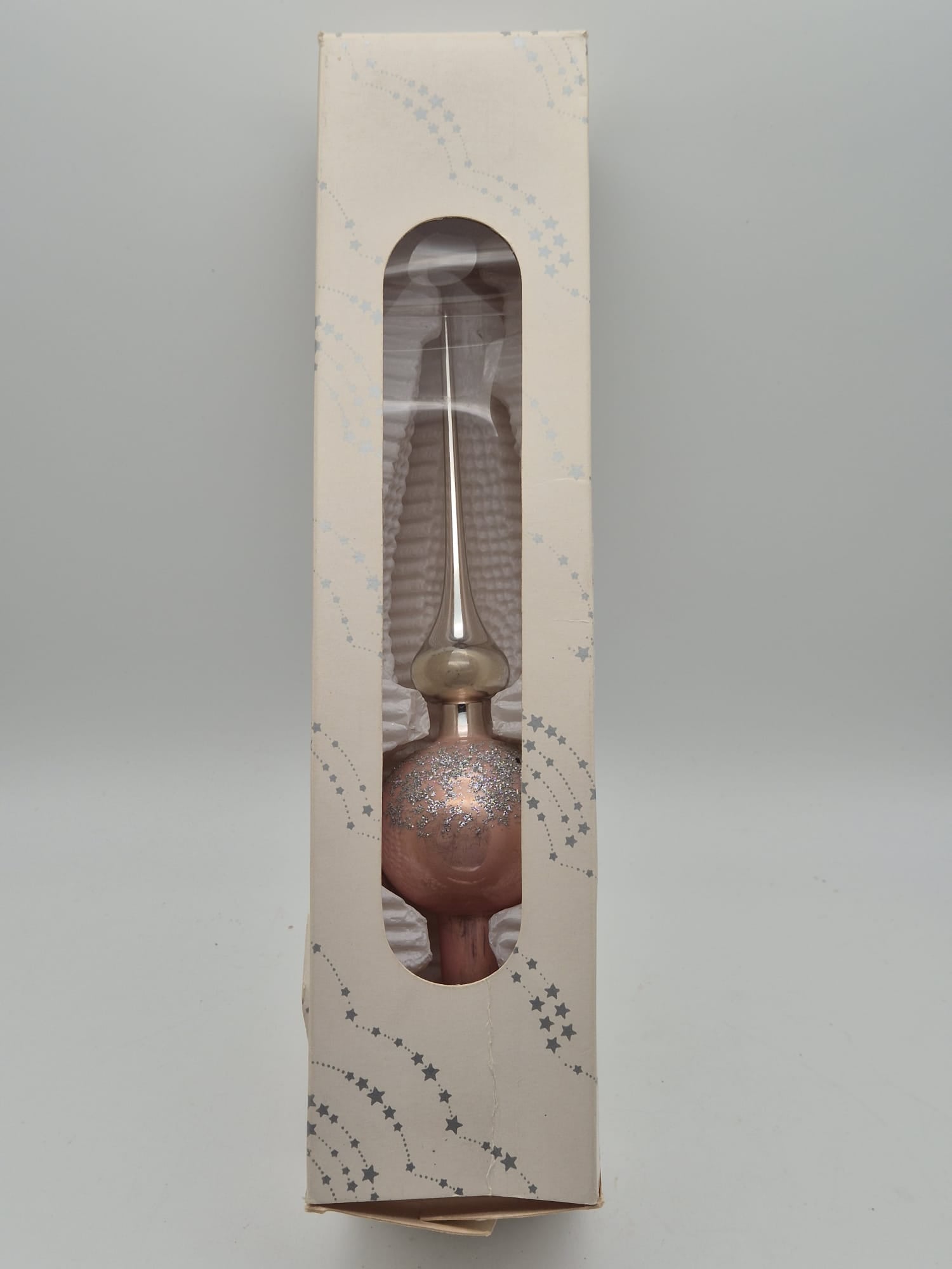 Christbaumspitze aus Glas Rosa/Silber – ca. 24 cm – Originalverpackung