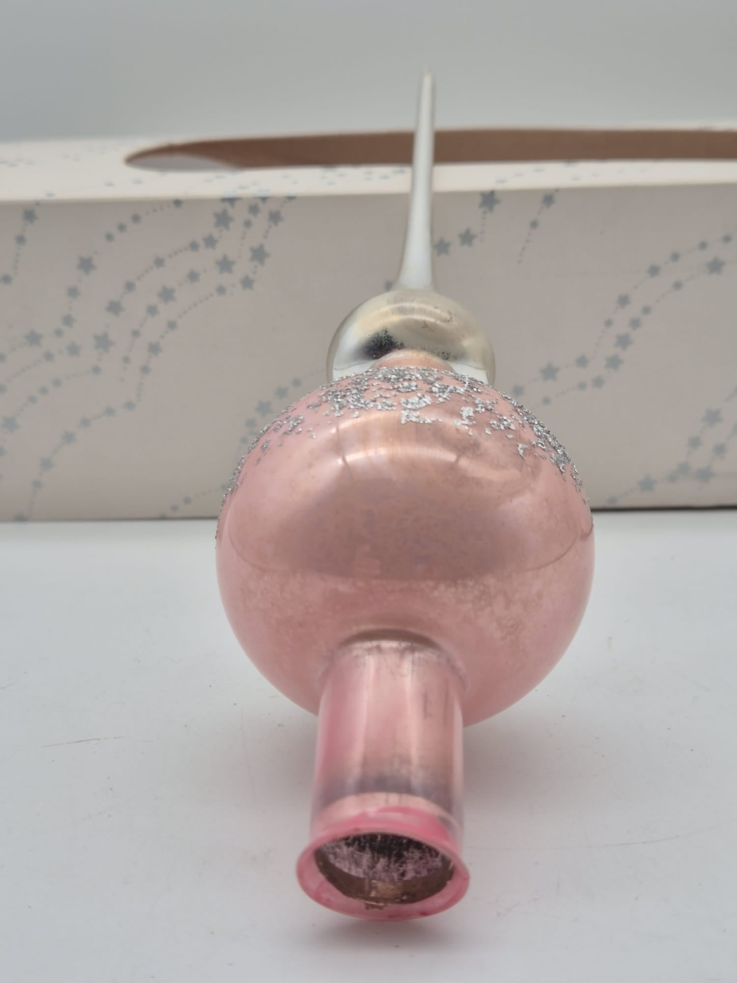 Christbaumspitze aus Glas Rosa/Silber – ca. 24 cm – Originalverpackung