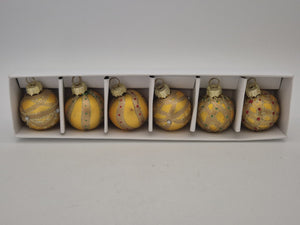 6 Weihnachtskugeln aus Glas – Tischkartenhalter Gelb-Gold – ca. 4 cm