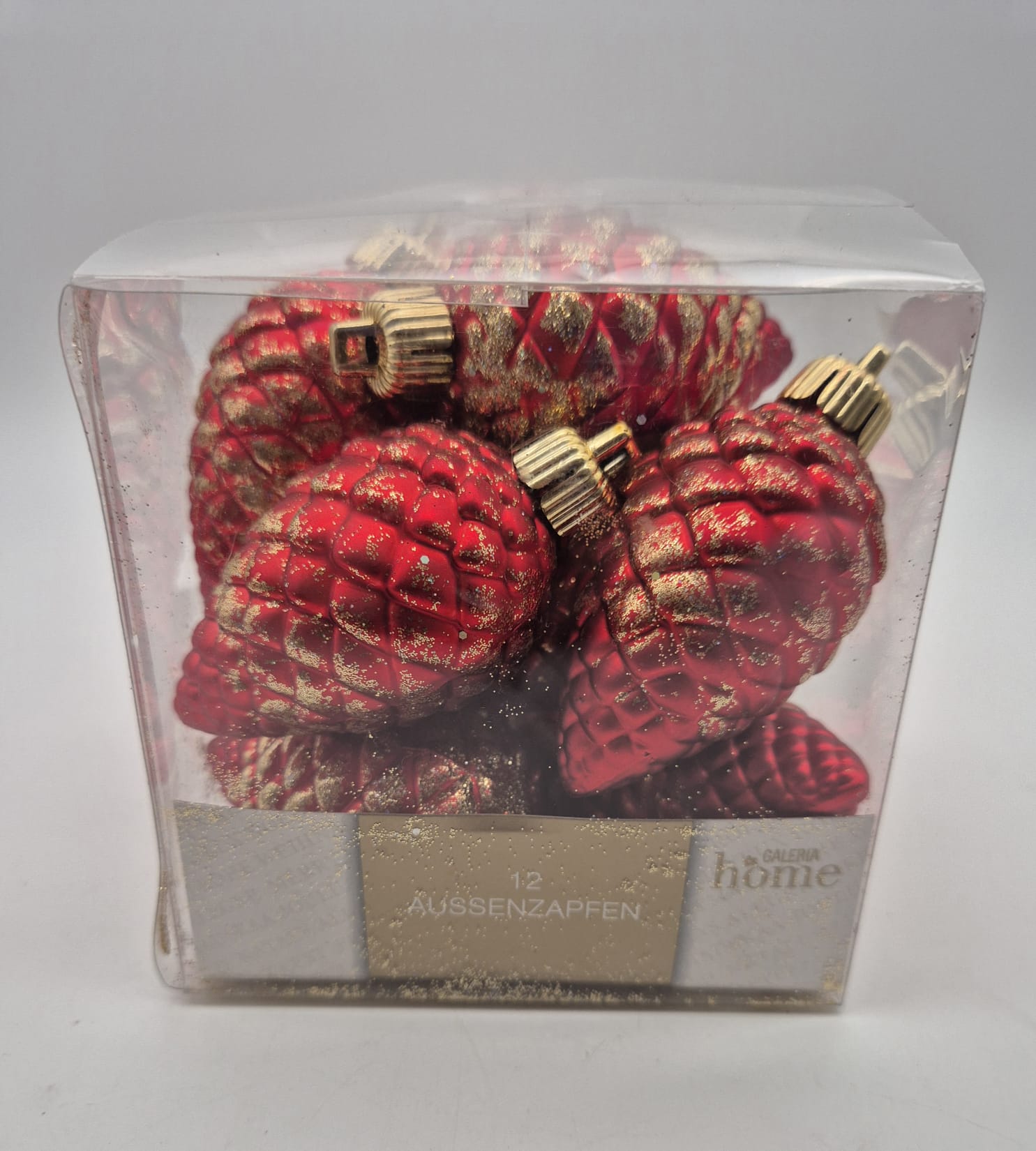 12 Aussenzapfen Rot-Gold – Galeria Home – Christbaumschmuck