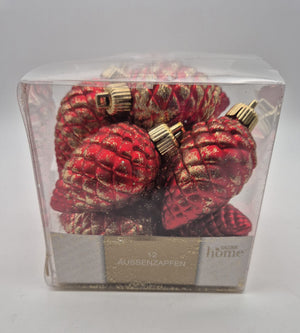 12 Aussenzapfen Rot-Gold – Galeria Home – Christbaumschmuck