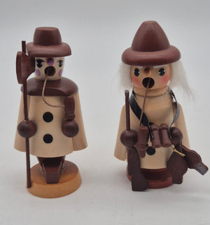 2 kleine Räuchermännchen aus Holz – Jäger & Waldarbeiter – ca. 9 cm