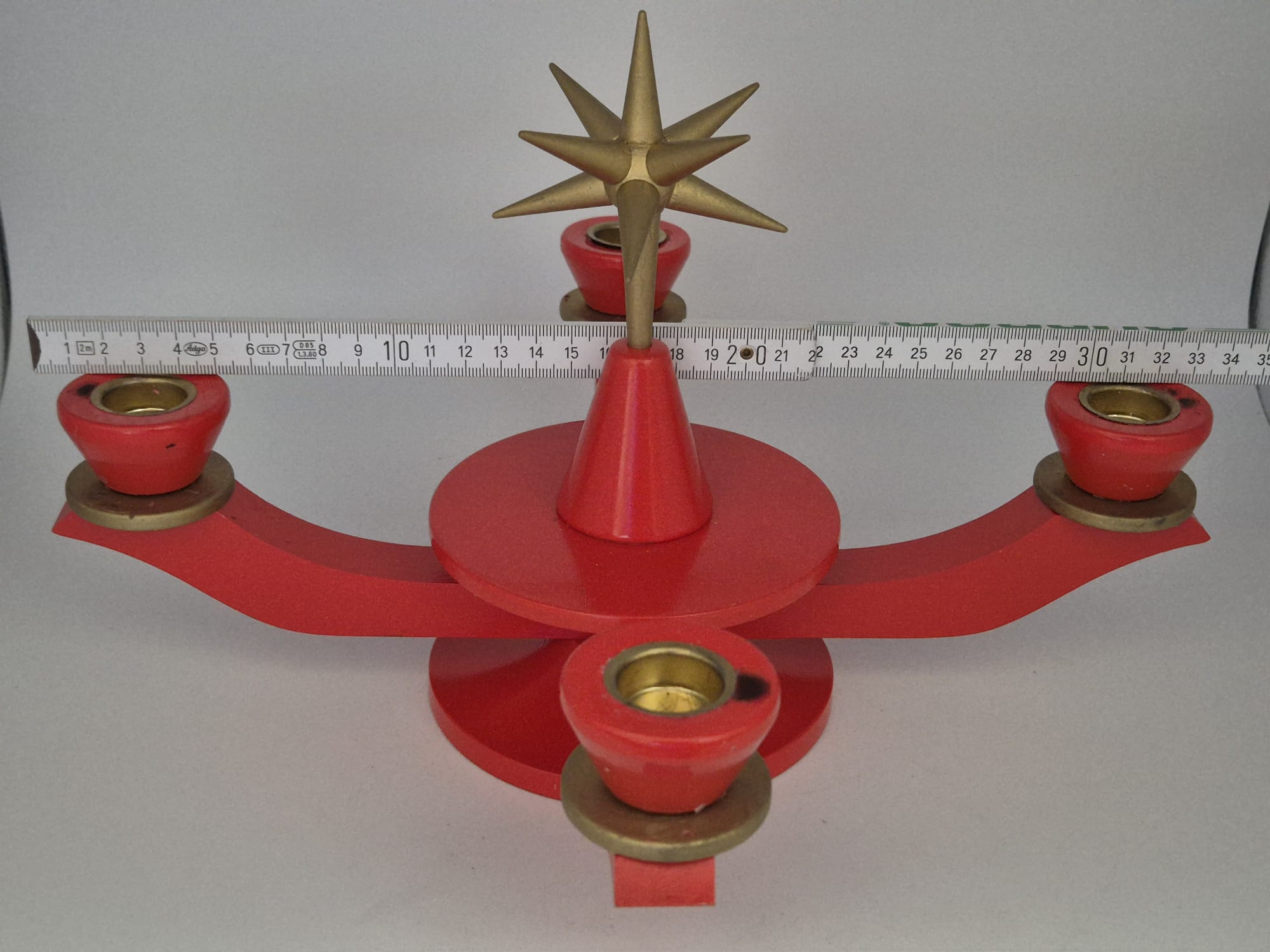 Adventsleuchter aus Holz – Original Erzgebirgische Handarbeit – Rot/Gold mit Stern