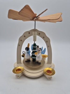 Kleine Weihnachtspyramide aus Holz mit Engeln & 4 Kerzenhaltern – ca. 16 cm