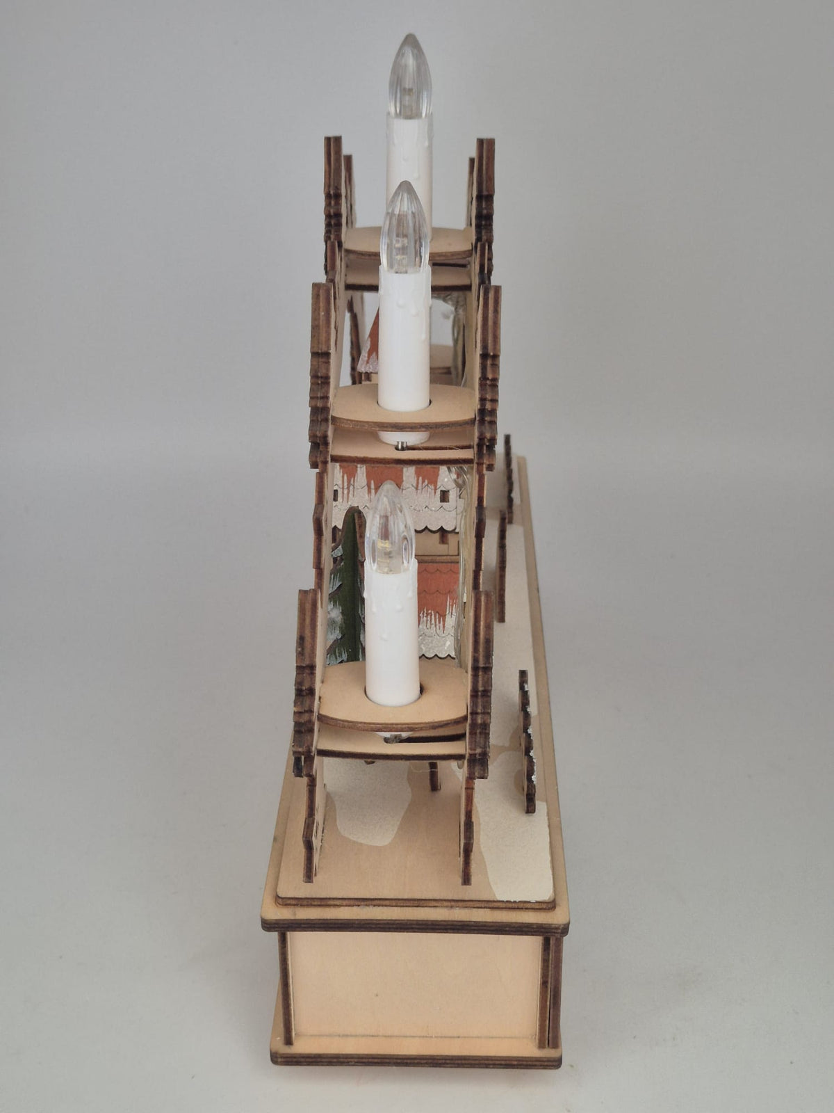 Beleuchteter Holz-Schwibbogen mit Winterdorf – batteriebetrieben – ca. 28 cm