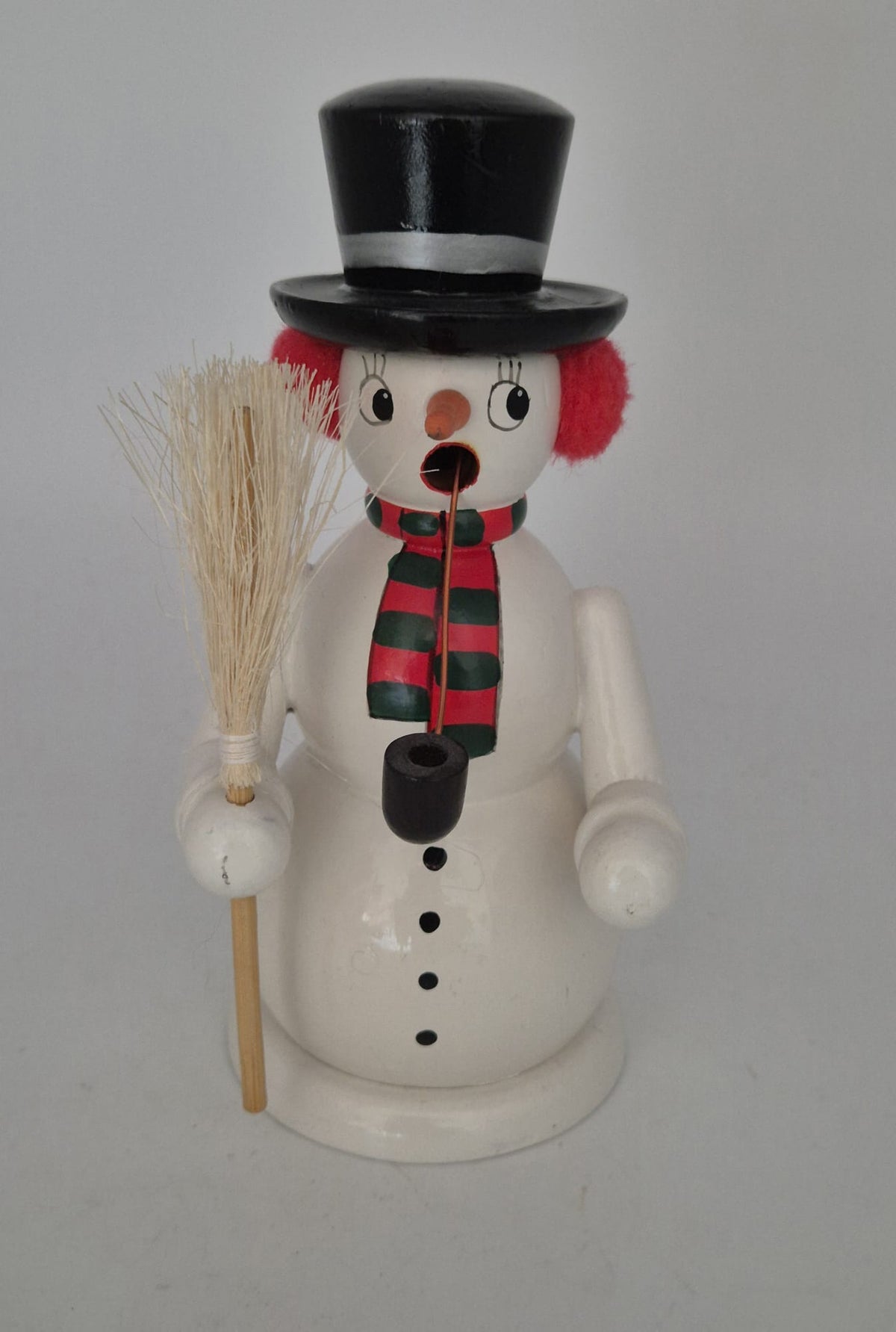 Räuchermann Schneemann mit Zylinder, Besen & Pfeife – Holz – ca. 16,5 cm