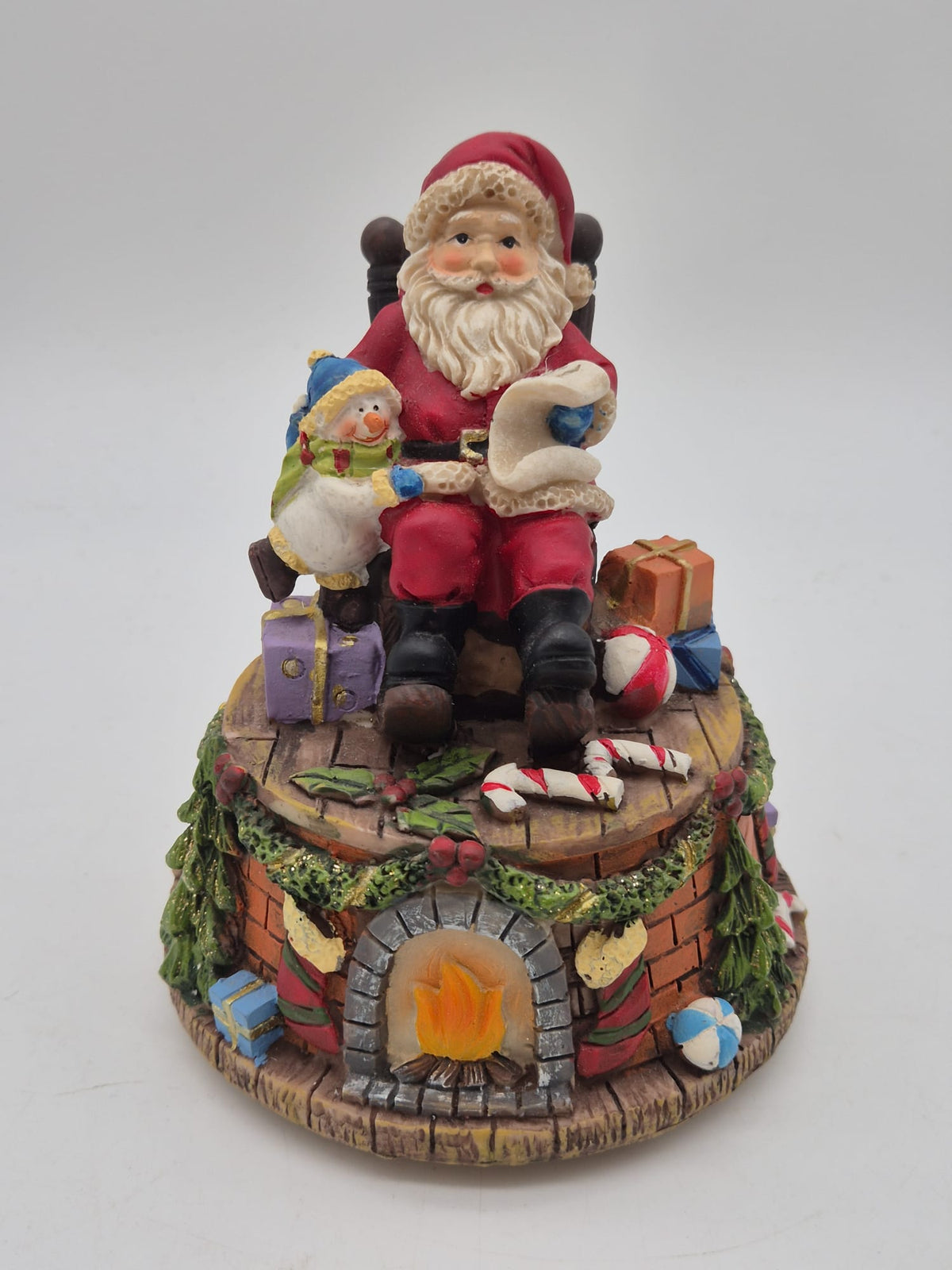 Spieluhr Weihnachtsmann im Schaukelstuhl mit Schneemann – ca. 13 cm