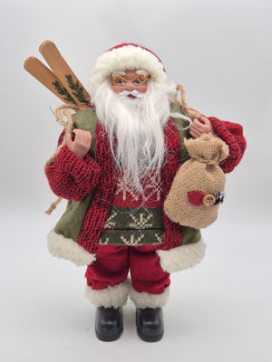 Deko-Weihnachtsmann mit Ski & Jutesack – ca. 30 cm