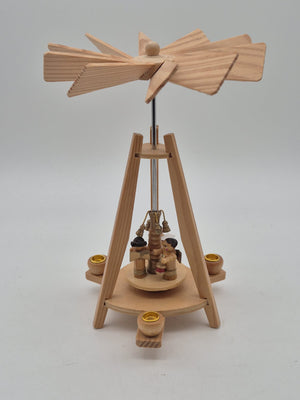 Kleine Weihnachtspyramide aus Holz mit Engeln & Glocken – ca. 18 cm neuwertig