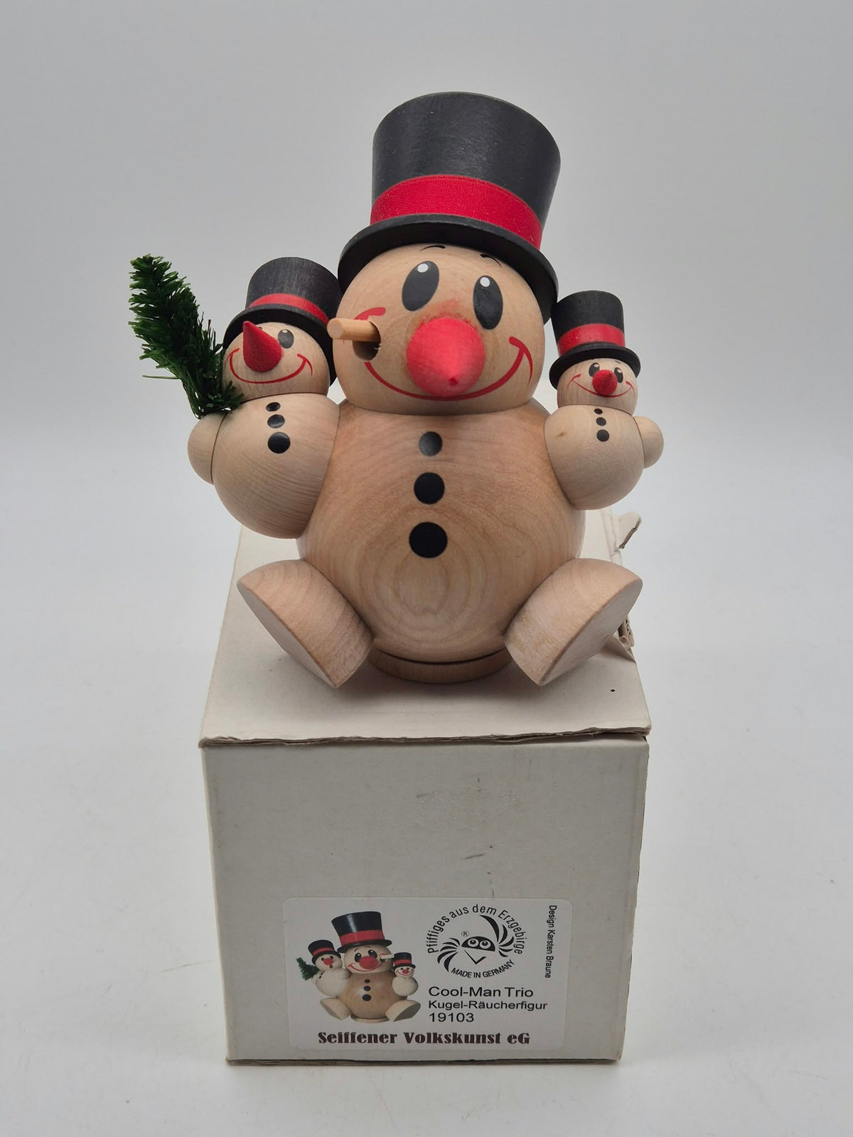 Seiffener Volkskunst Cool-Man Trio – Kugel-Räucherfigur – Erzgebirge – OVP