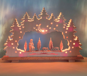 Elektrischer Schwibbogen Waldmotiv mit Jäger und Rehen – Original Erzgebirge – ca. 57 cm – OVP