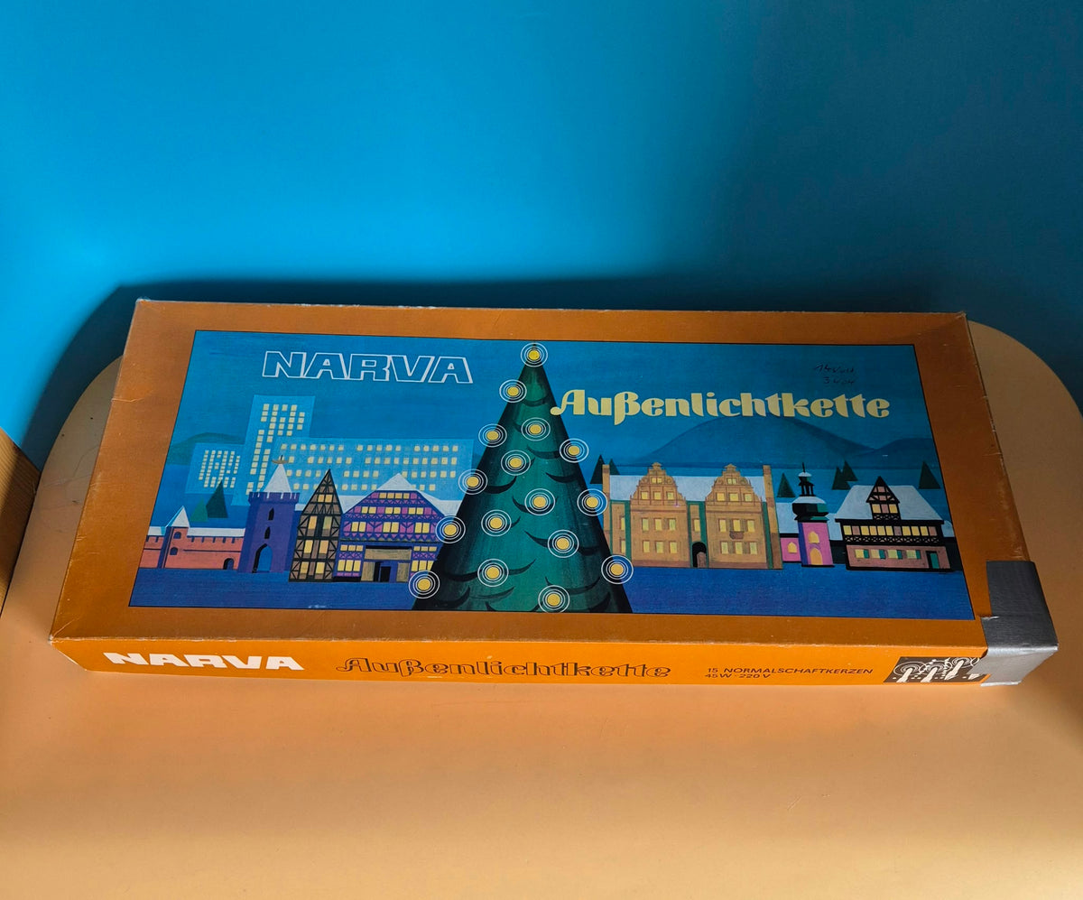 DDR NARVA Außenlichterkette – 15 Schaftkerzen – 220 V – Originalverpackung