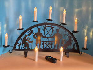 Metall-Schwibbogen Bergmann & Hüttenwesen – 9 LED-Kerzen mit Fernbedienung – ca. 60 cm