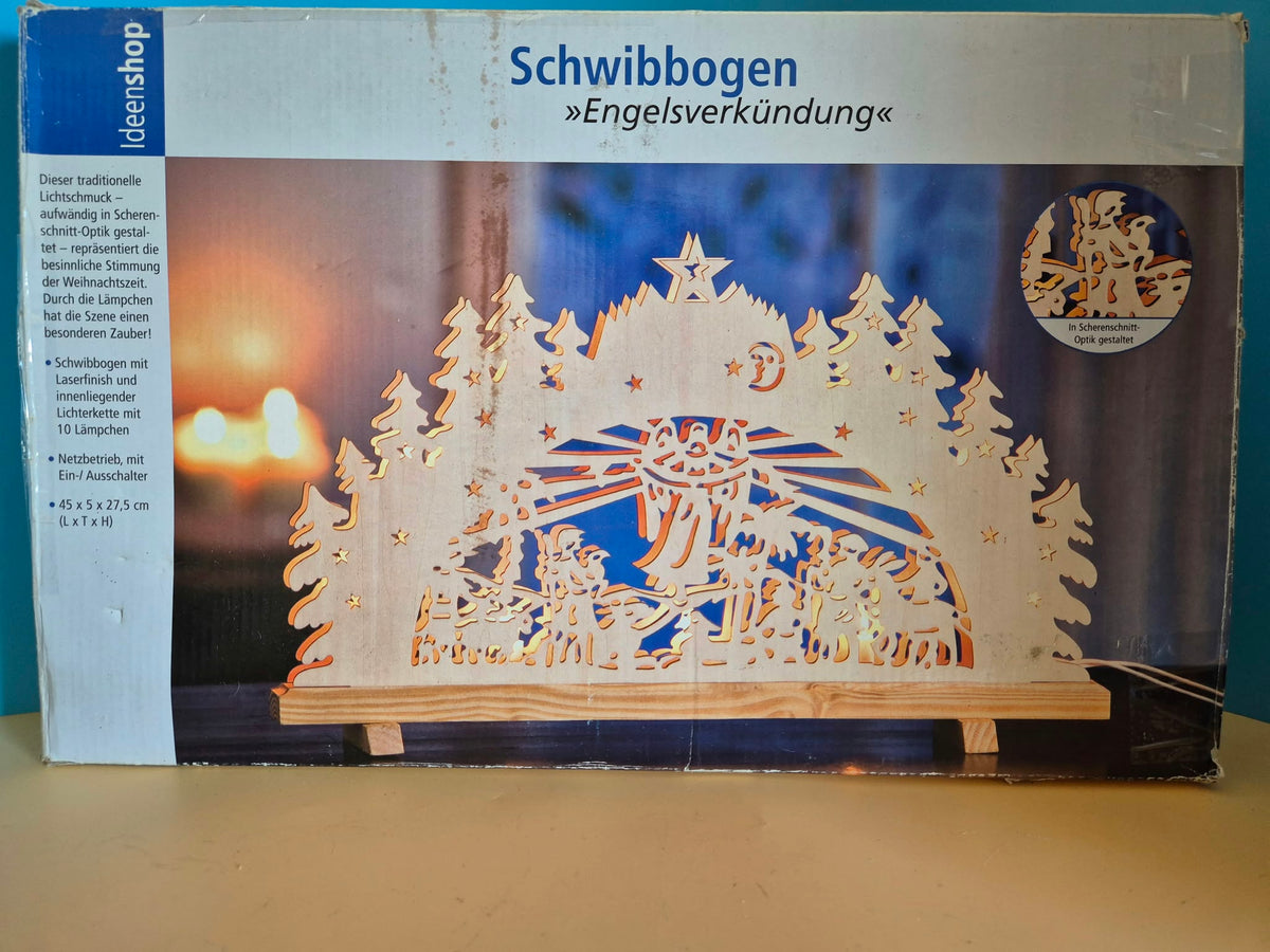 Elektrischer Holz-Schwibbogen „Engelsverkündung“ – beleuchtet – 45 cm – OVP