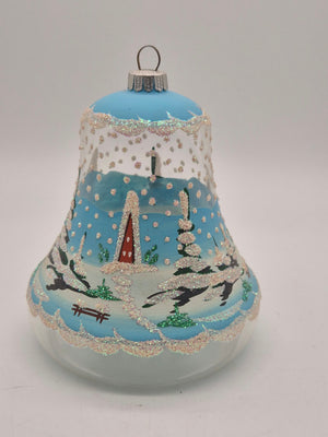 Große Weihnachtsglocke aus Glas – Winterlandschaft – blau-weiß – ca. 14 cm